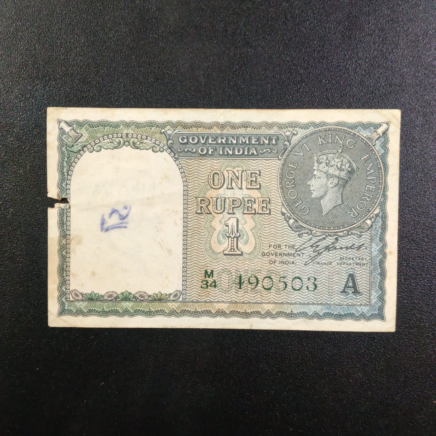 Rs 1 Old Note 490503 CE Jones Sign Year 1940 - Collection Bazzar