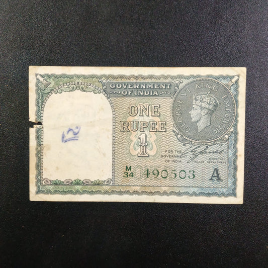 Rs 1 Old Note 490503 CE Jones Sign Year 1940 - Collection Bazzar
