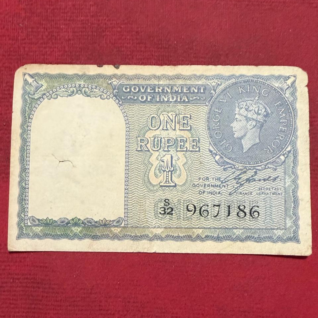 Rs 1 Old Note 967186 CE Jones Sign Year 1940 - Collection Bazzar