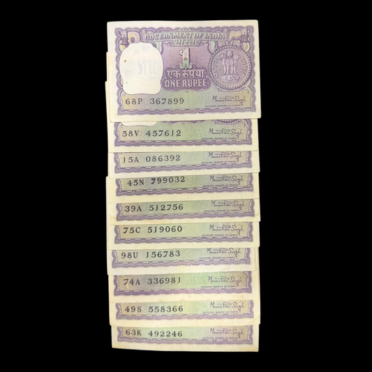Rs 1 Old Note Big Coin Set of 10 Notes Governor Manmohan Singh Set unc - Collection Bazzar