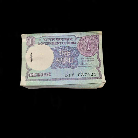 Rs 1 Old Note Packet Serial 037425 S Venkatraman 75 Note Serial 1989 - Collection Bazzar