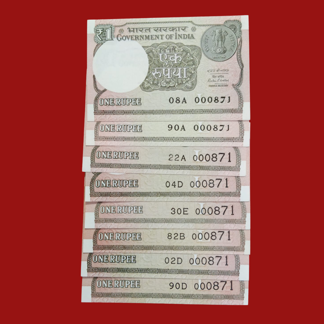 Rs 1 Same Number 000871 - 8 Note Price Rare Collectible - Collection Bazzar