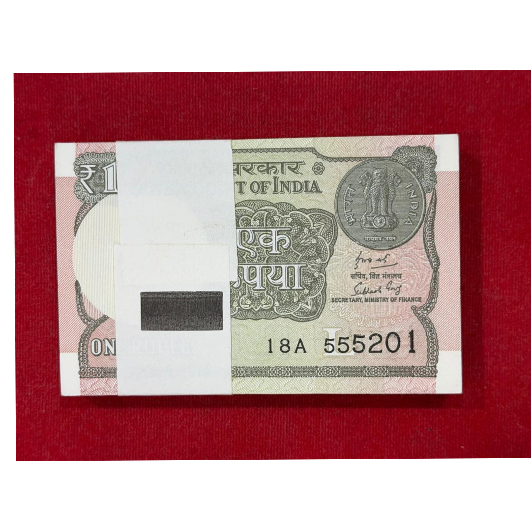 Rs 1 Serial Packet 555201 555222.555214.555300 100 Notes Bundle - Collection Bazzar