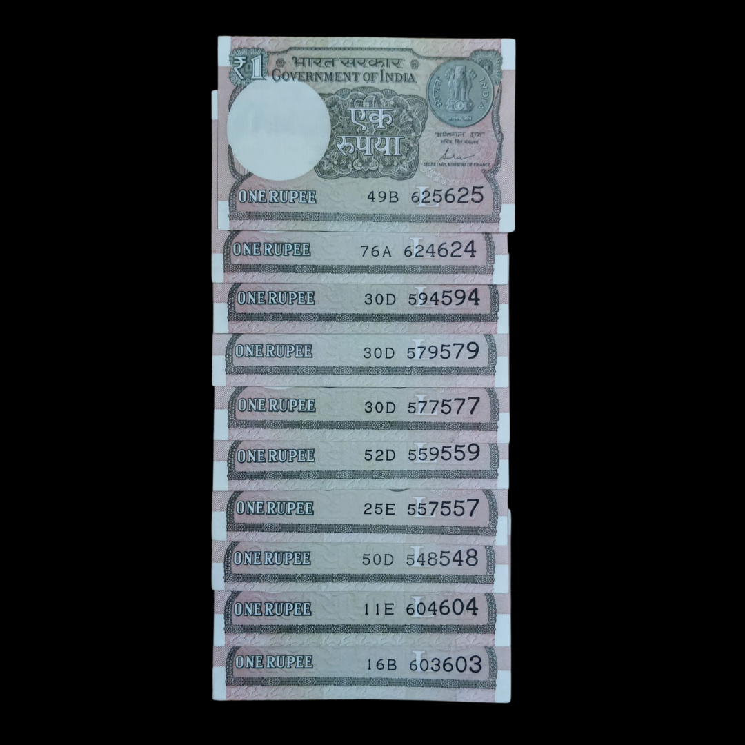 Rs 1 Set of 10 Notes Doubling Number Old Notes Rare Item - Collection Bazzar