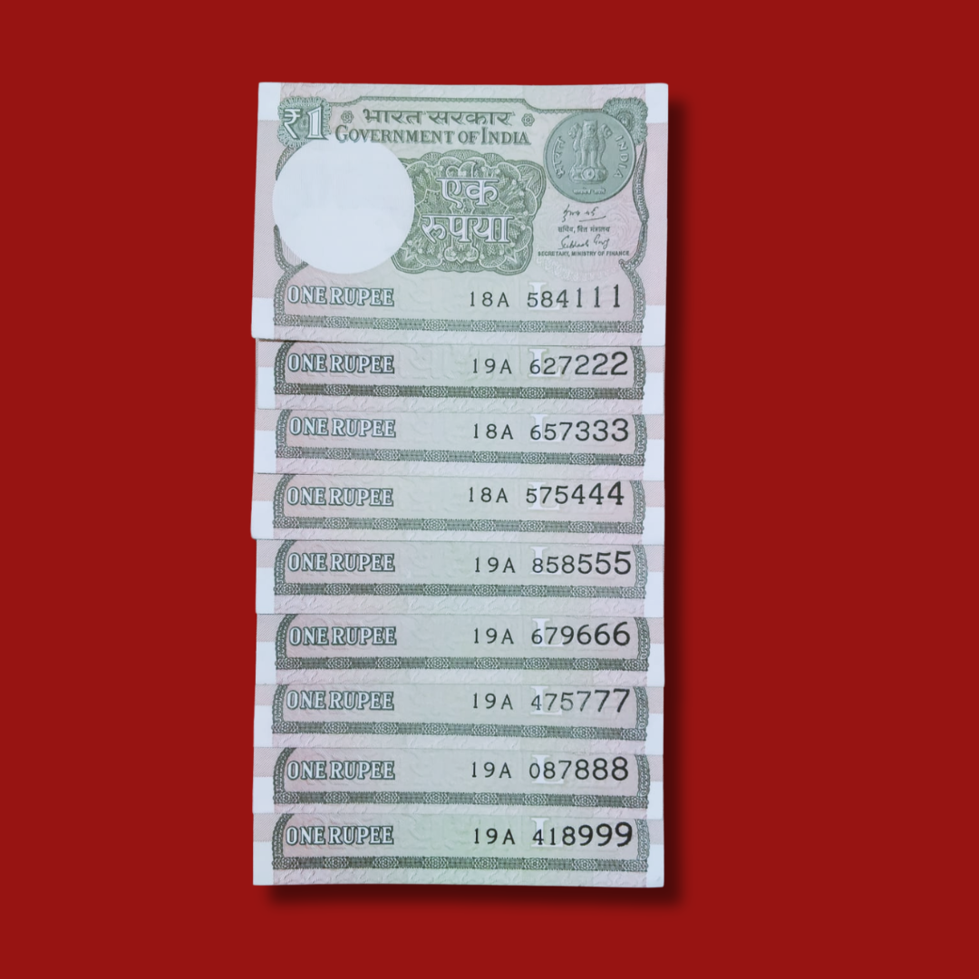 Rs 1 Set of 9 Notes Ending Last 3 Digit Solid 111 - 999 Numbers Rare - Collection Bazzar