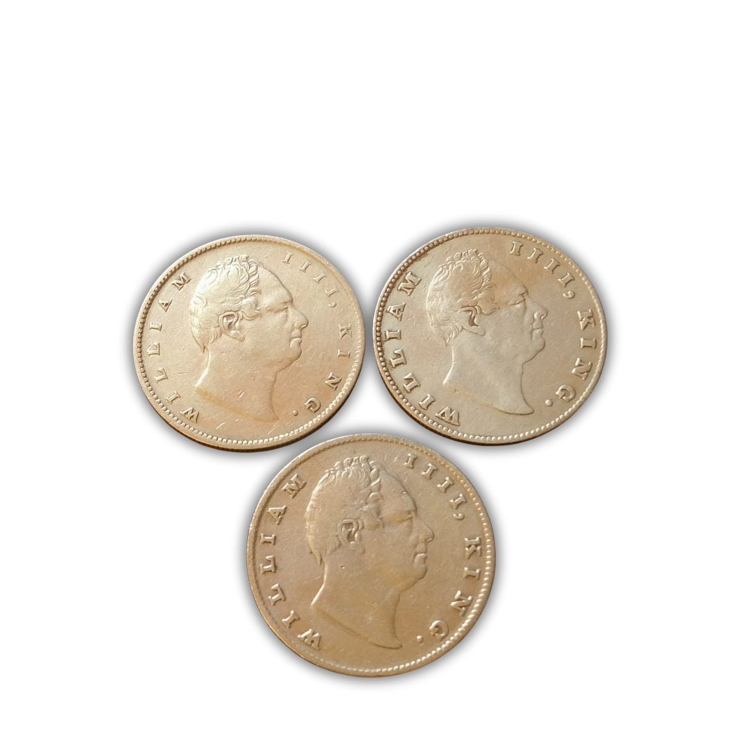 Rs 1 Coin Set of 3 antique silver coins British 1835 King William | Different mint mark collection - Collection Bazzar
