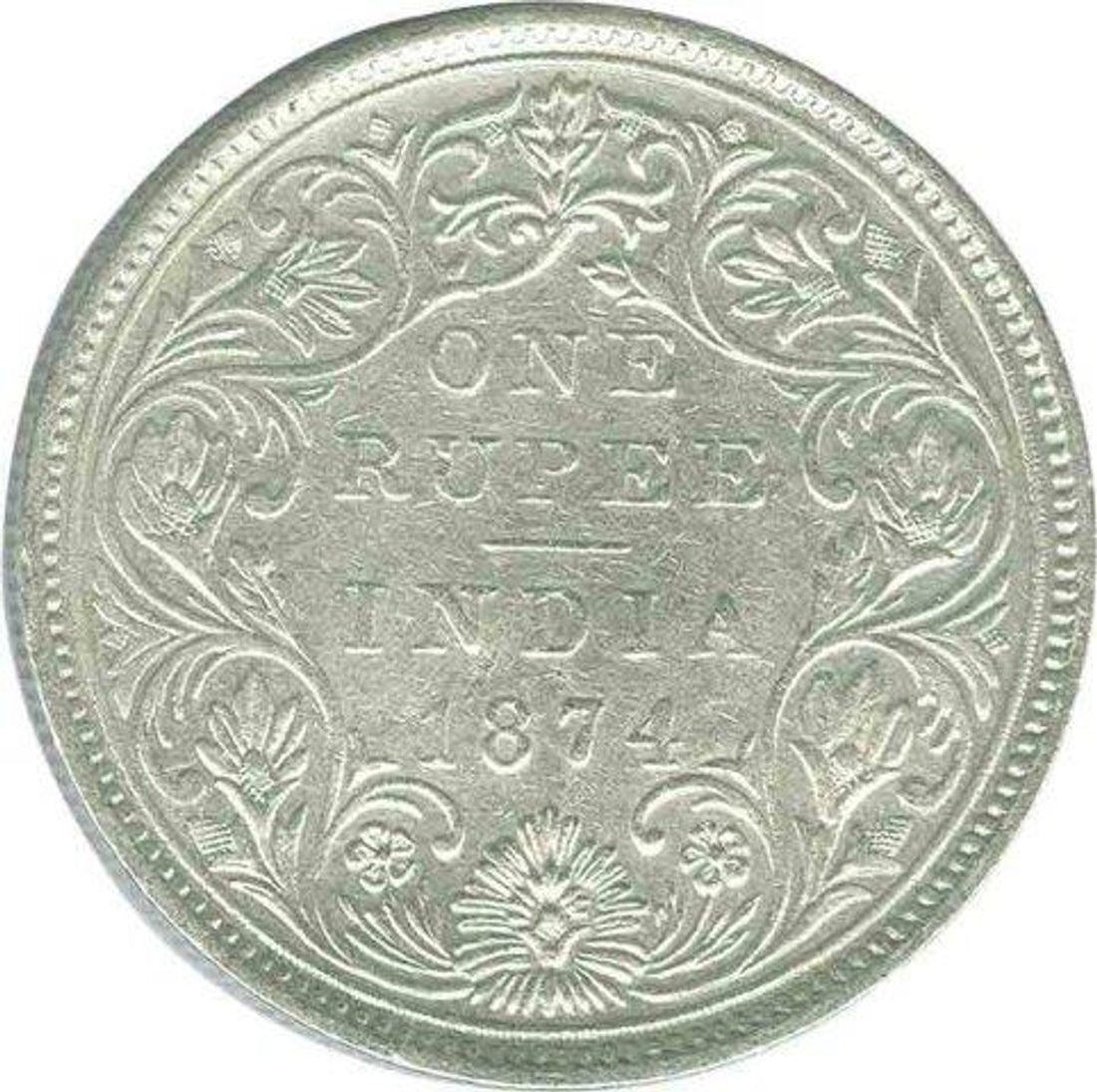 Rs 1 Silver Coin 1874 British India - Victoria Queen - Collection Bazzar