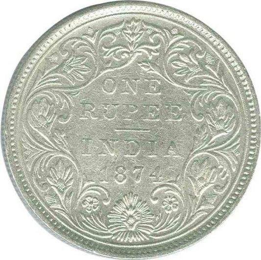 Rs 1 Silver Coin 1874 British India - Victoria Queen - Collection Bazzar