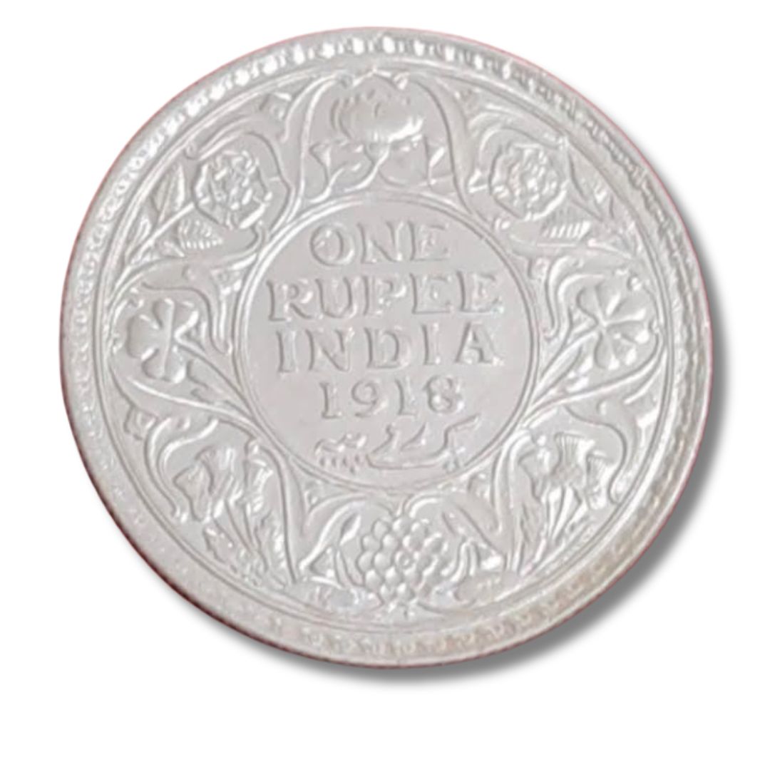 1918 One Rupee Silver Coin – George V King Emperor - Collection Bazzar