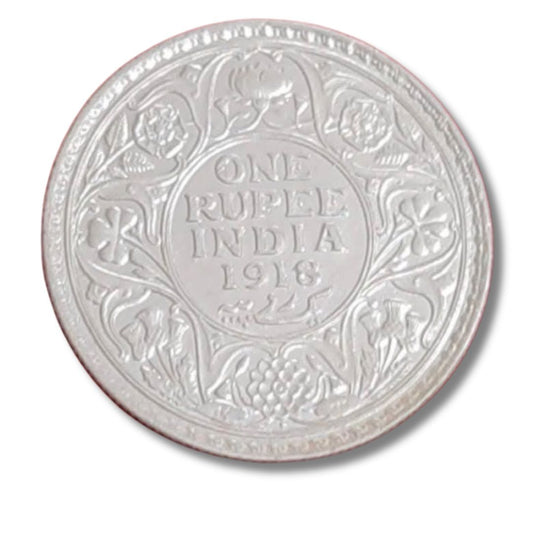 1918 One Rupee Silver Coin – George V King Emperor - Collection Bazzar