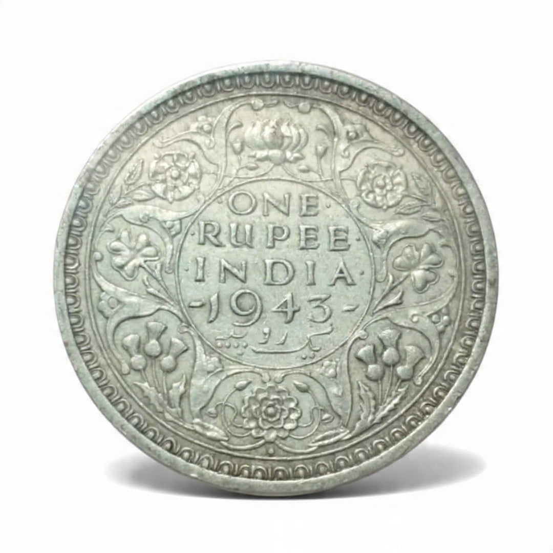 Rs 1 Silver Coin 1943 British India - George VI King Emperor Rare - Collection Bazzar