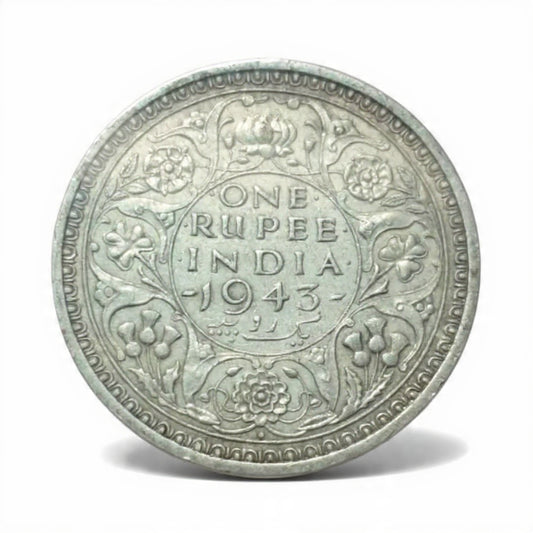 Rs 1 Silver Coin 1943 British India - George VI King Emperor Rare - Collection Bazzar