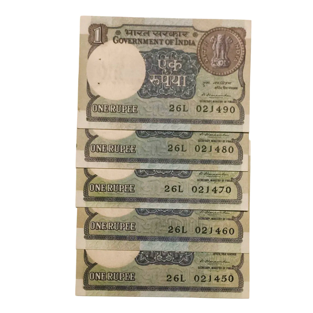 Rs 1 big coin 021450-021490 starting ram ji plus ending semi fancy number rare gov m narshiman collectible - Collection Bazzar