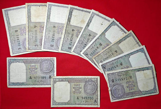 Rs 1 extremely rare 10 pcs Lk jha 1 rs 1957 and 1963 - Collection Bazzar