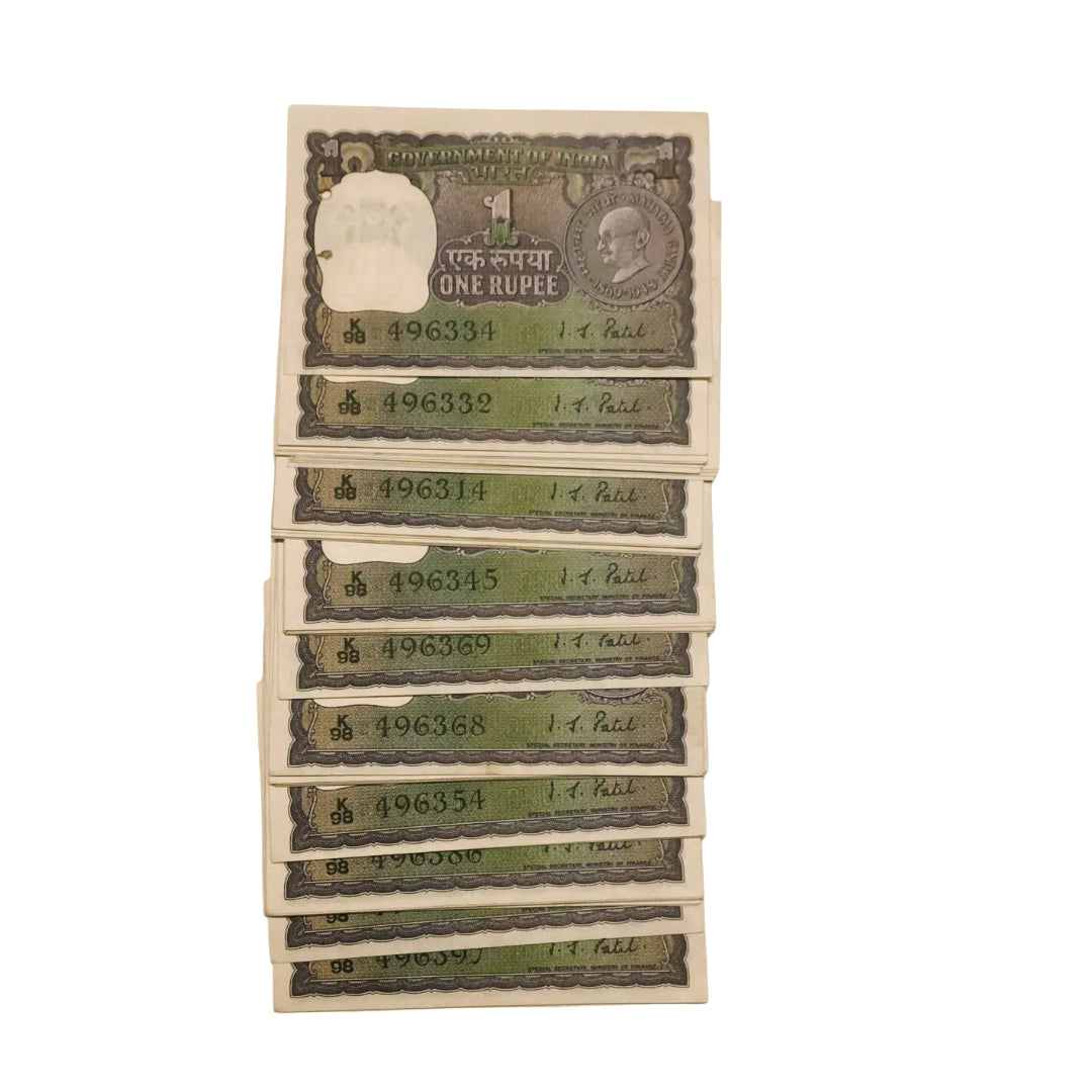 Rs 1 gandhi issue starting 496 each note 300 gov I G patel rare collectible - Collection Bazzar