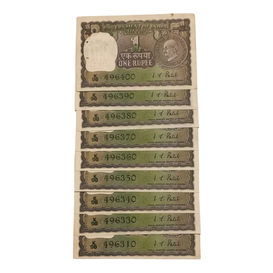 Rs 1 gandhi issue starting 496 lot each note 300 governor  I G patel rare collectible - Collection Bazzar