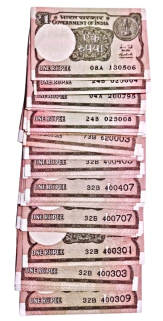 Rs 1  lot of 40  notes  semi fancy numbers - Collection Bazzar