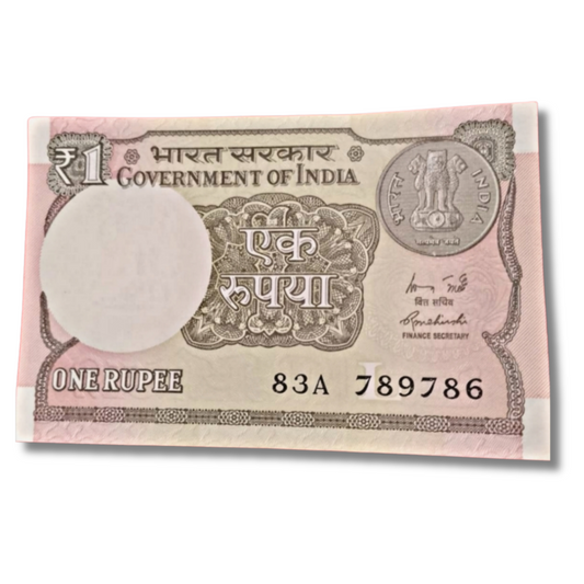 Rs 1 new 83 A prefix 789786 ending 786 holy bismillah  finance secretary morya unc condition - Collection Bazzar