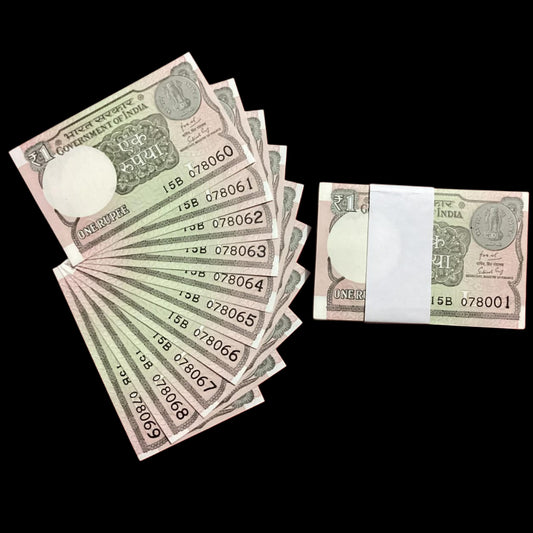 Rs 1 new middle 786 10 notes serial packet 15B 078001-078100 - Collection Bazzar