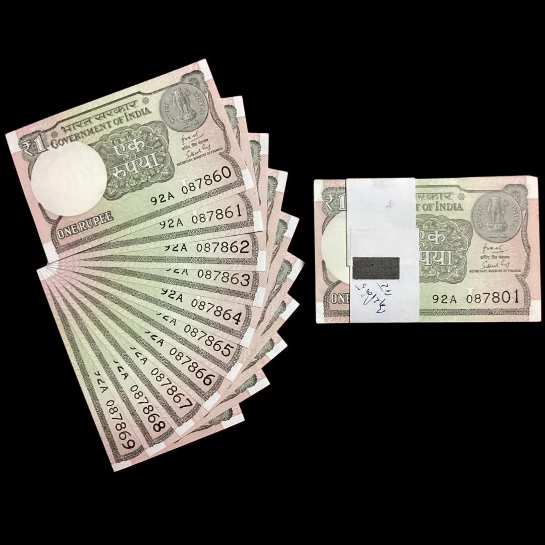 Rs 1 new middle 786 10 notes serial packet 92A 087801-087900 - Collection Bazzar