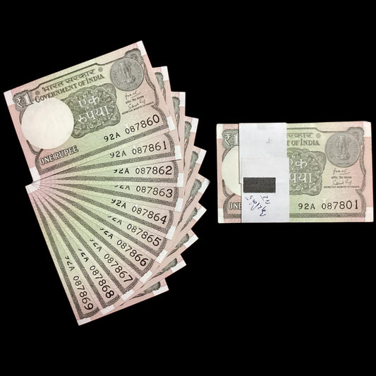Rs 1 new middle 786 10 notes serial packet 92A 087801-087900 - Collection Bazzar