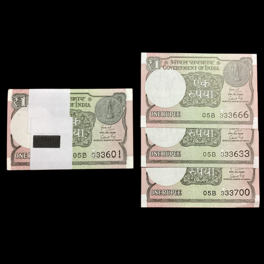 Rs 1 new semi fancy no starting 333601 ( 687 missing ) 99 notes serial - Collection Bazzar