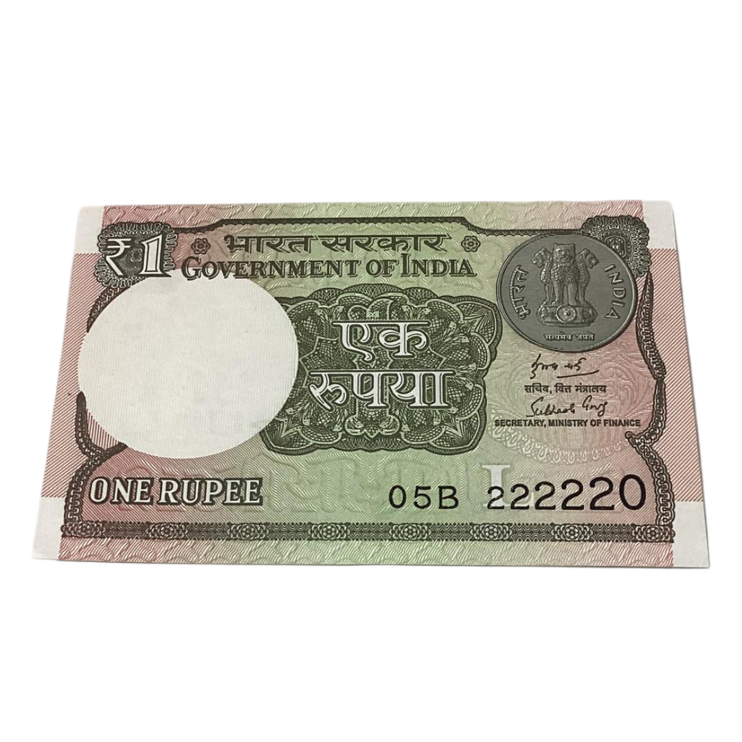 Rs 1 note 022222 missing 0 all 2 finance secretary subhash garg rare collectible - Collection Bazzar