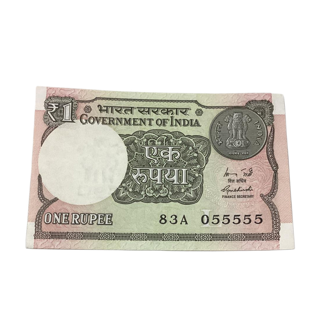 Rs 1 note 055555 all 5 type rare collectible - Collection Bazzar