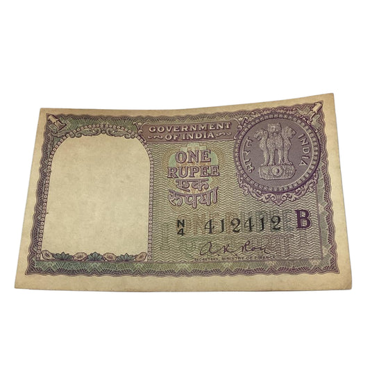 Rs 1 note 412412 doubling number governor a k roy year 1957 rare collectible - Collection Bazzar
