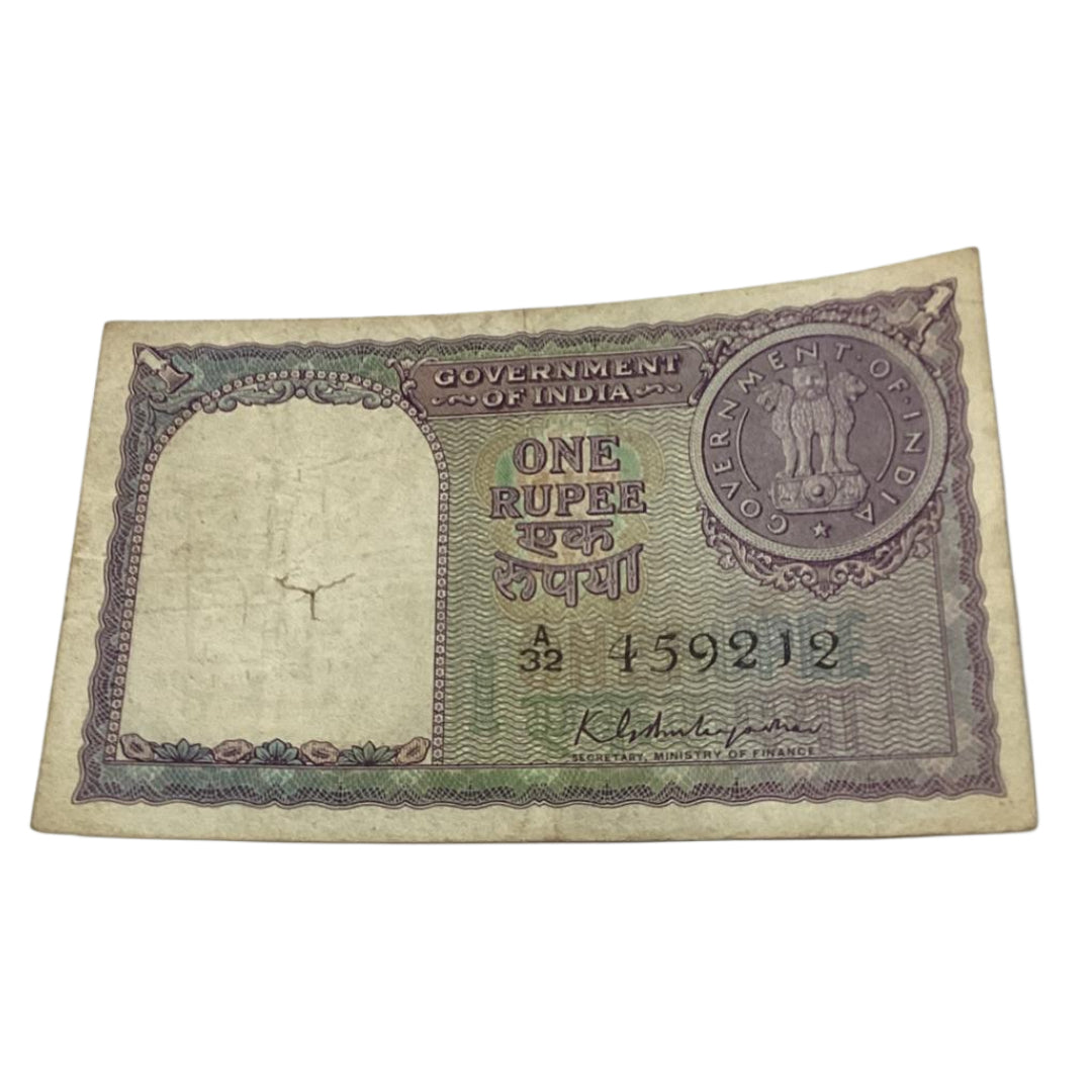 Rs 1 note 459212 governor k g ambagaonkar rare collectible - Collection Bazzar