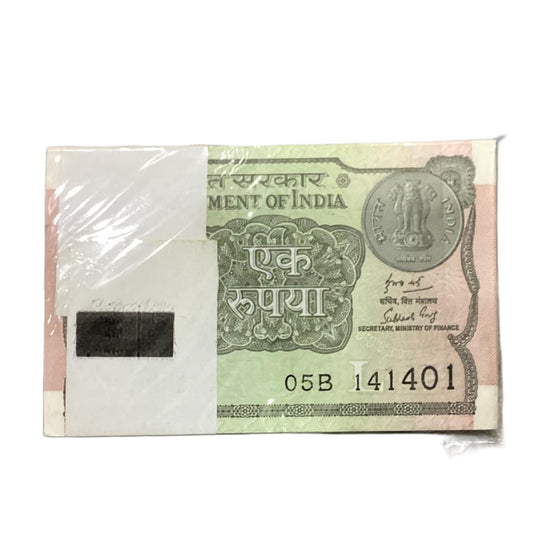 Rs 1 note packet 141401 with 141414 tripling number finanace secretary subhash garg rare collectible - Collection Bazzar