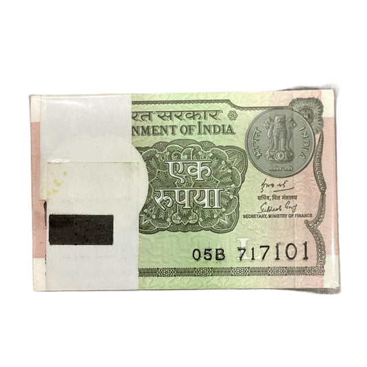 Rs 1 note packet 717101 with 717171 tripling number finanace secretary subhash garg rare collectible - Collection Bazzar