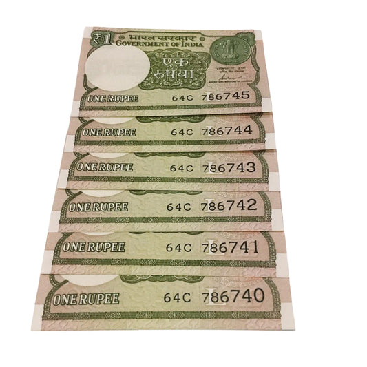 Rs 1 note same prefix 64 c set 786740-786745  holy bismillah number finance secretary shaktikant das rare collectible - Collection Bazzar
