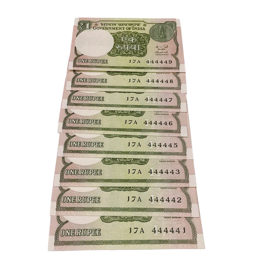 Rs 1 note set 444441 to 444410 solid number type all 4 finance secretary maurya rare collectible - Collection Bazzar
