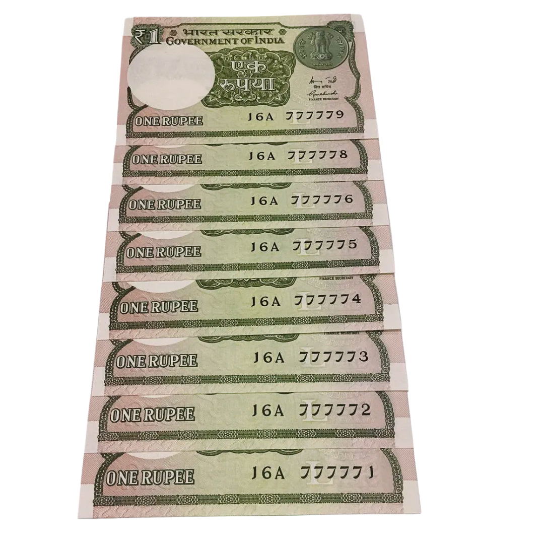 Rs 1 note set 777771 -777779 missing all 777777 finance secretary maurya rare collectible - Collection Bazzar