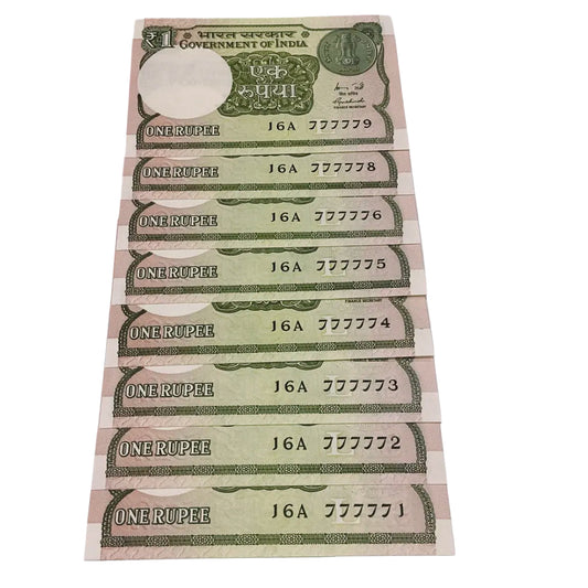 Rs 1 note set 777771 -777779 missing all 777777 finance secretary maurya rare collectible - Collection Bazzar