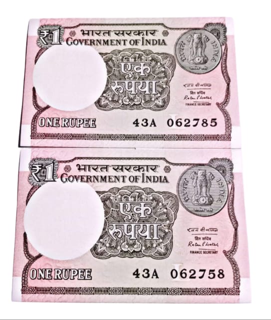 Rs 1 notes 062785 & 062758(012345678 jumbled ladder) - Collection Bazzar