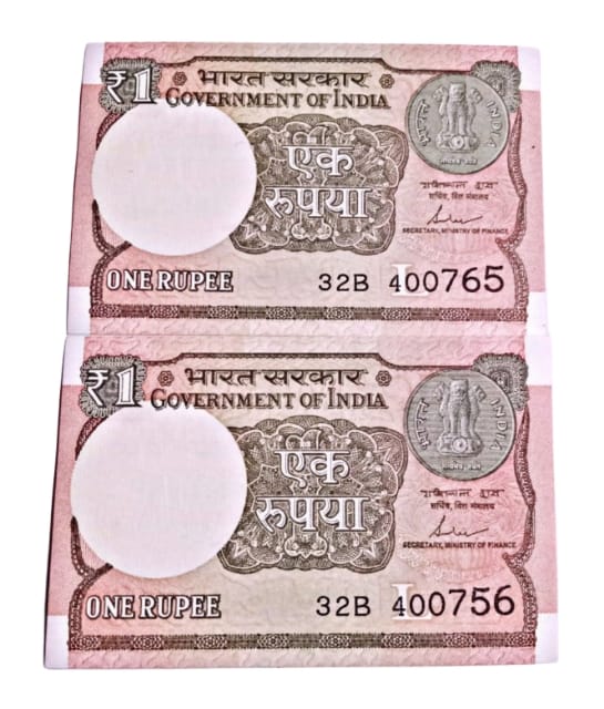 Rs 1 notes 400765 & 400756 (01234567 jumbled ladder) - Collection Bazzar