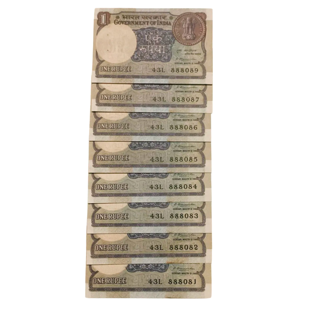 Rs 1 note prefix 43 L I love you four times 8  semi fancy rare gov m narshiman collectible - Collection Bazzar