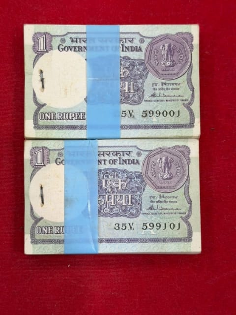 Rs 1 old serial packet same prefix 599001 & 599101 4 times 9 fancy no.collectible - Collection Bazzar