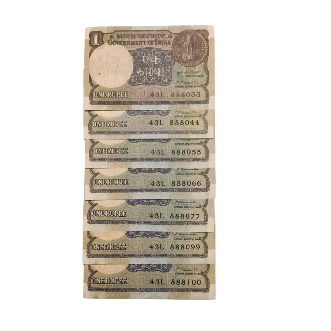 Rs 1 note prefix 43 L I love you three times 8  semi fancy rare gov m narshiman collectible - Collection Bazzar