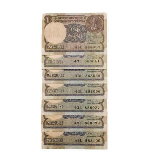 Rs 1 note prefix 43 L I love you three times 8  semi fancy rare gov m narshiman collectible - Collection Bazzar