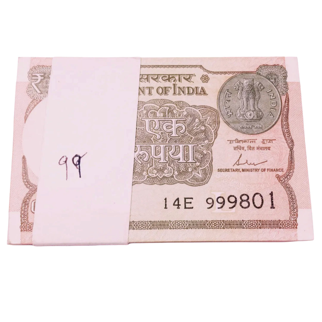 Rs 1 semi fancy packet 999801(last note replaced ) including 999899 number - Collection Bazzar