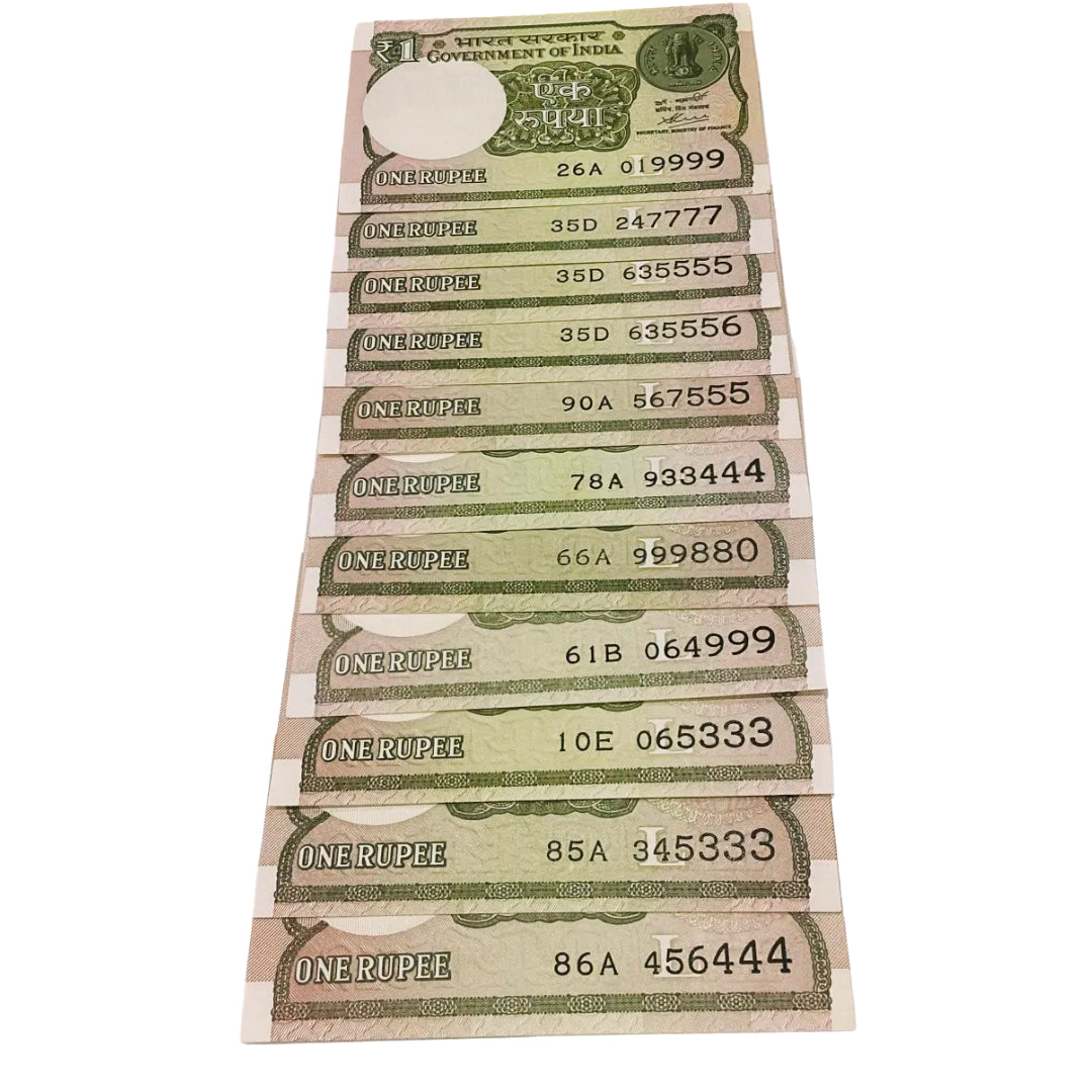 Rs 1 semi fancy set ending three and four times number finance secreraty chkraborty rare collecible - Collection Bazzar