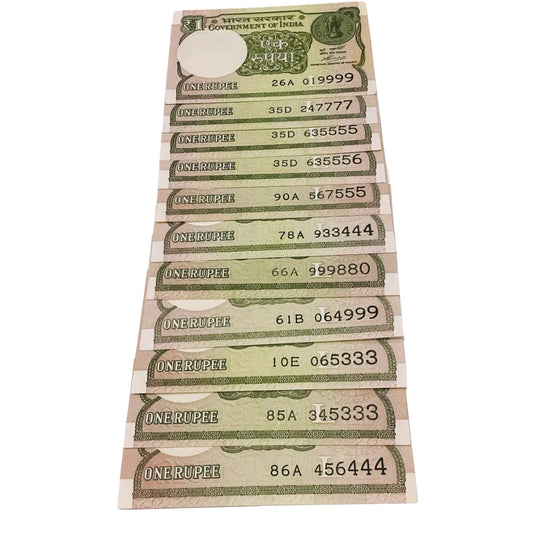 Rs 1 semi fancy set ending three and four times number finance secreraty chkraborty rare collecible - Collection Bazzar