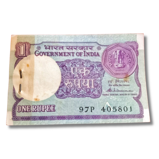 Rs 1 small coin old issue serial packet 405801 unc s venkatraman sign - Collection Bazzar