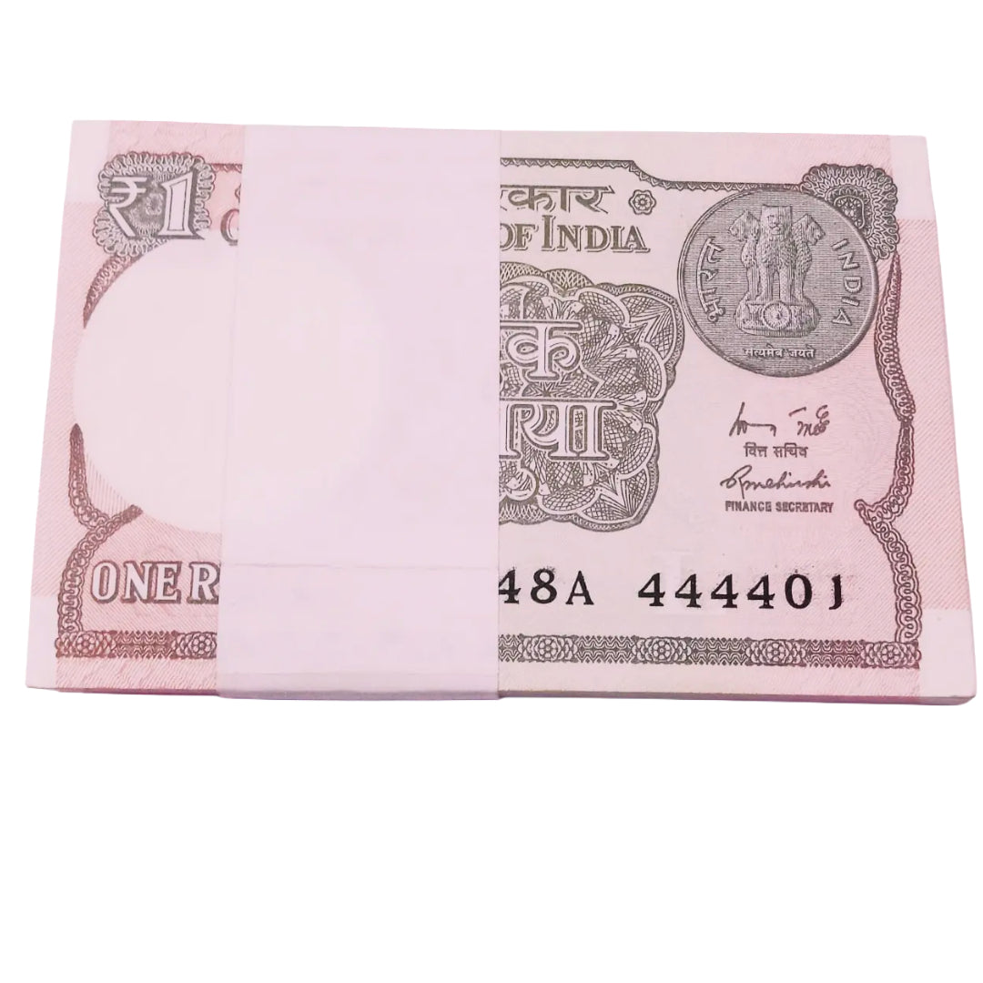 Rs 1 solid number packet 444401-444500(all 444444 missing)2015 year - Collection Bazzar