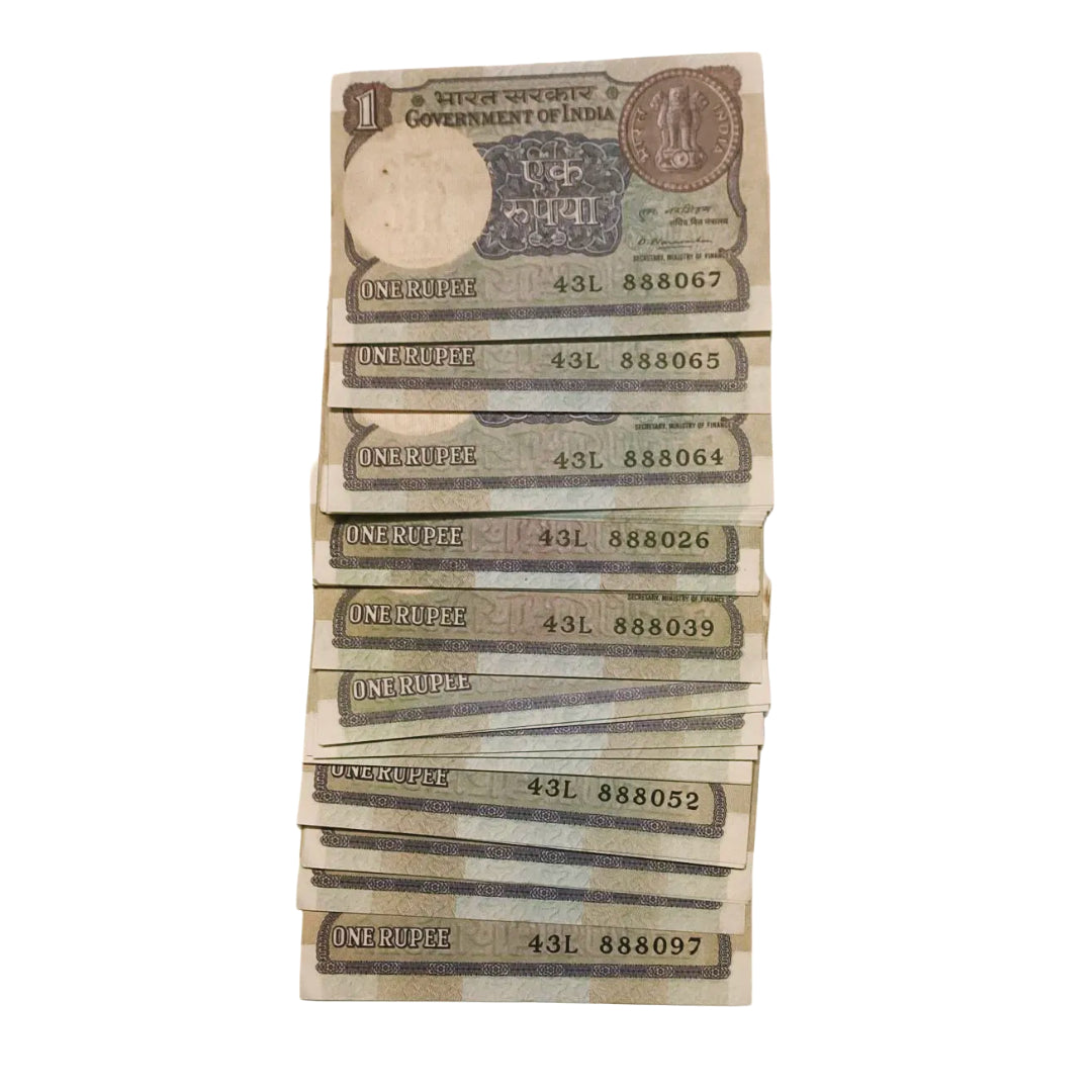 Rs 1 note 43 L I love you starting 888 ending semi fancy each note 100 rare gov m narshiman collectible - Collection Bazzar