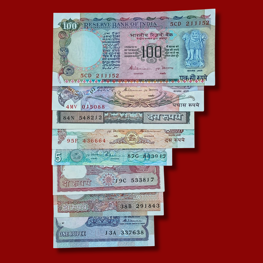 Rs 1 to 100 S Venkitaramanan Signature Set of 8 Notes - Collection Bazzar
