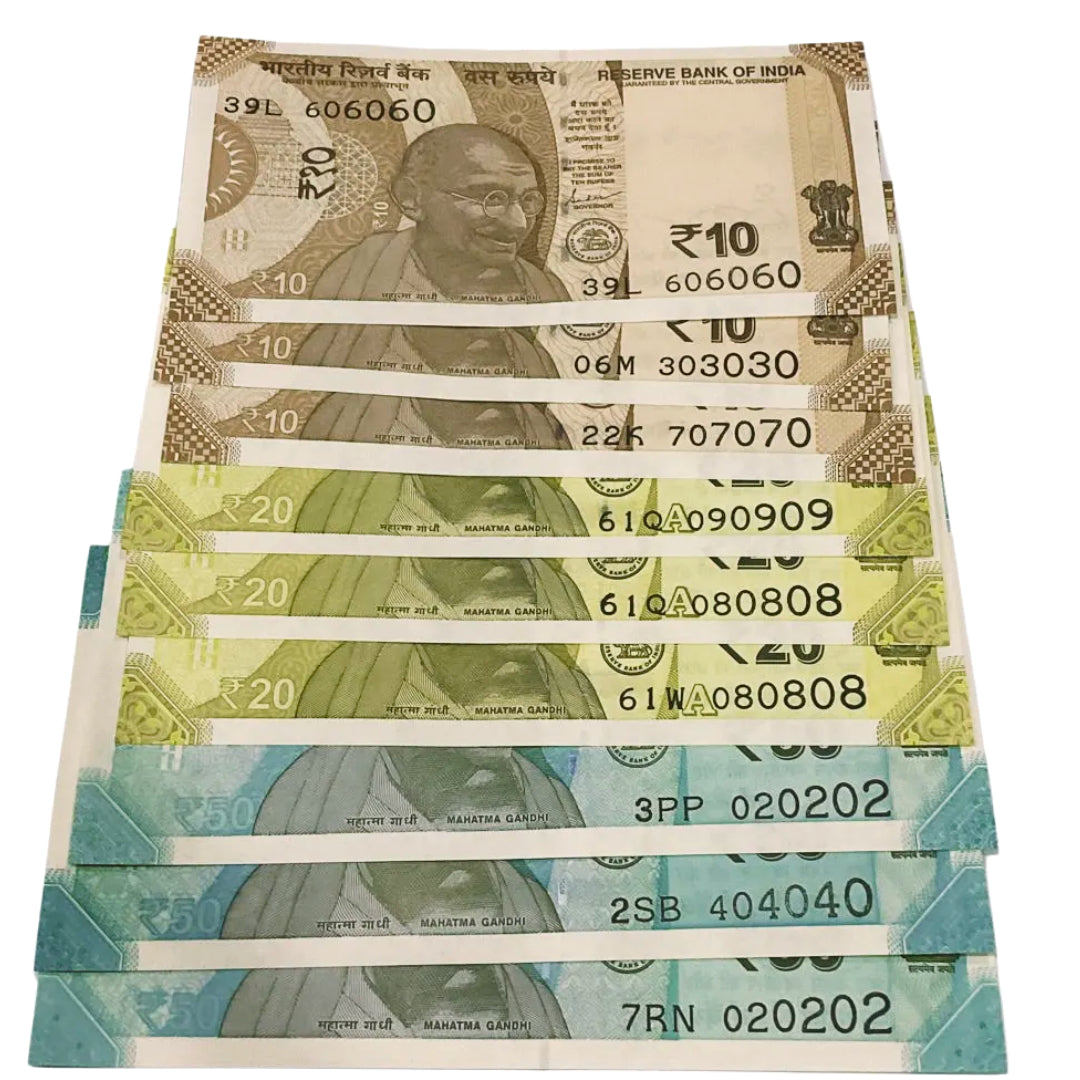 Tripling number and DOB date 9 notes lot in Rs 10, 20 and 50 Excellent for collection - Collection Bazzar